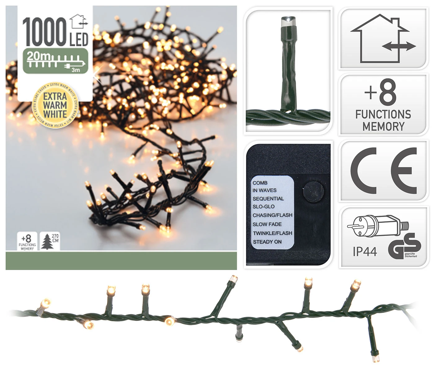 Luci Di Natale 1000 Led - Luce Calda 3 Luci Di Natale 1000 Led - Luce Calda