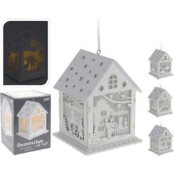 Casetta Pensile Legno Con LED Bianco Caldo - A Batteria