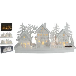Villaggio Legno Bianco Con Luci 45cm