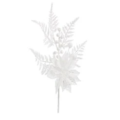 Pick Decorazione Floreale Stella Di Natale E Felce - Bianco