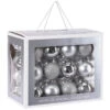 Set 60 Sfere In Vetro Argento Lucido, Opaco, Glitter -Offerte Natale Negozio 0022143 set 60 sfere in vetro argento lucido opaco glitter