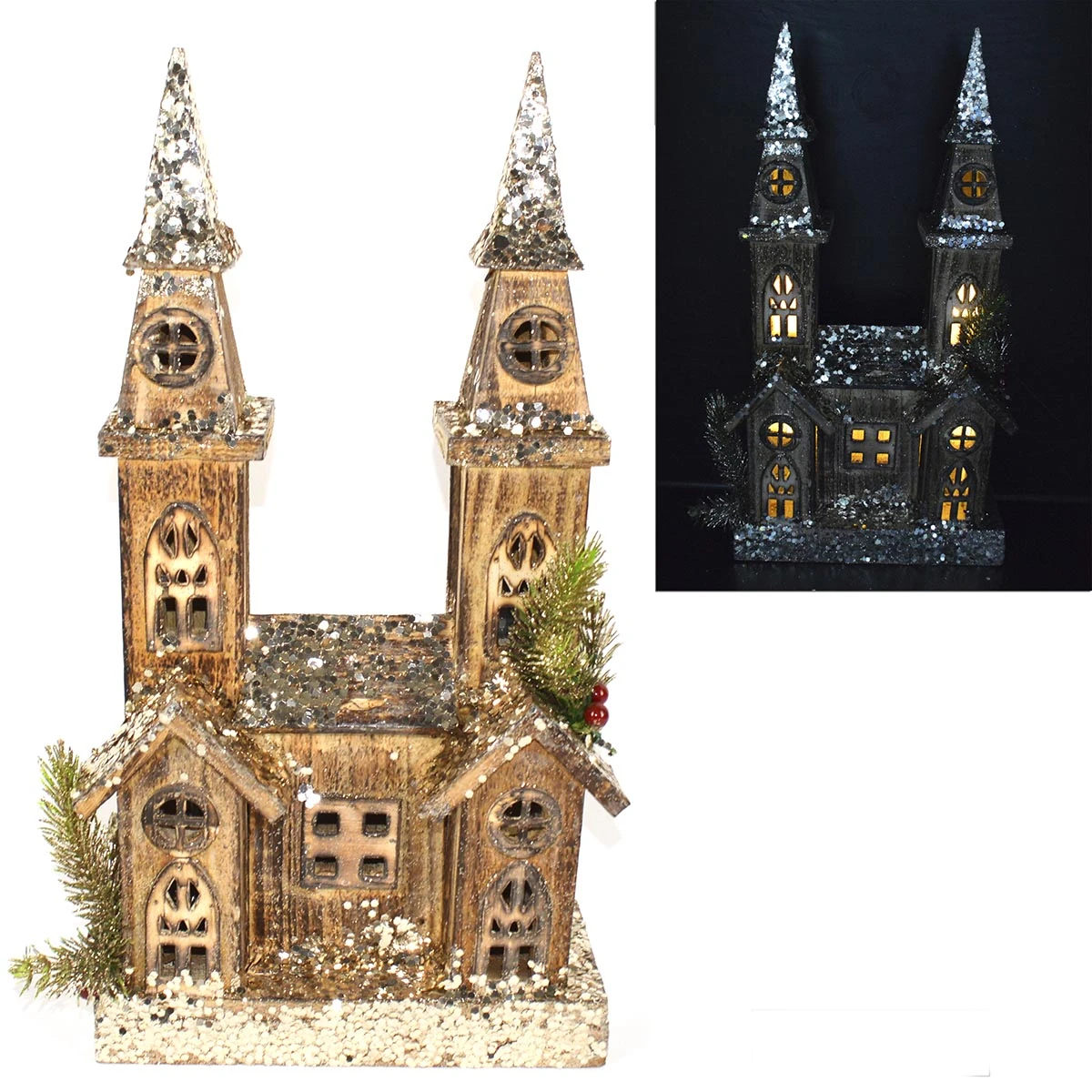 Chiesetta In Legno Con Luci 40cm 3 Chiesetta In Legno Con Luci 40cm