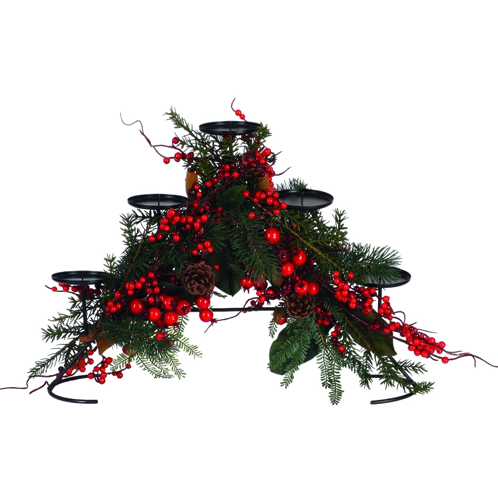 Portacandele A Ponte Con Decorazioni Bacche Rosse 3 Portacandele A Ponte Con Decorazioni Bacche Rosse