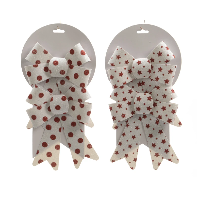 Addobbo Natalizio Fiocchi Bianchi Con Decori Rossi 3 Addobbo Natalizio Fiocchi Bianchi Con Decori Rossi