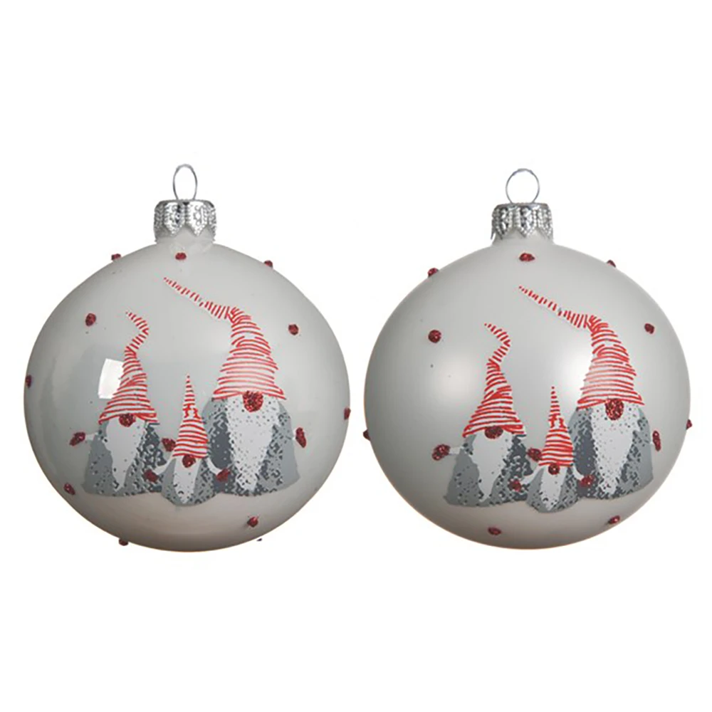 Pallina Natalizia 80mm In Vetro Con Decorazione Gnomi 3 Pallina Natalizia 80mm In Vetro Con Decorazione Gnomi