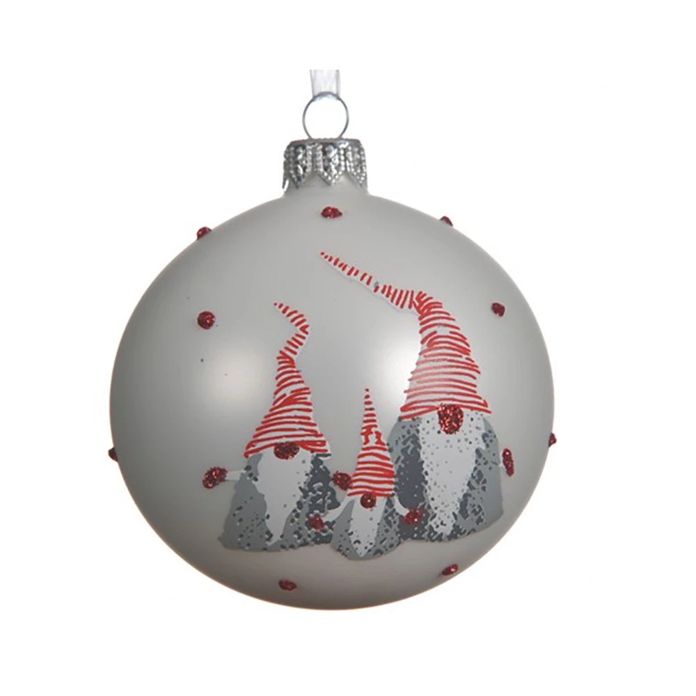 Pallina Natalizia 80mm In Vetro Con Decorazione Gnomi 5 Pallina Natalizia 80mm In Vetro Con Decorazione Gnomi - immagine 3