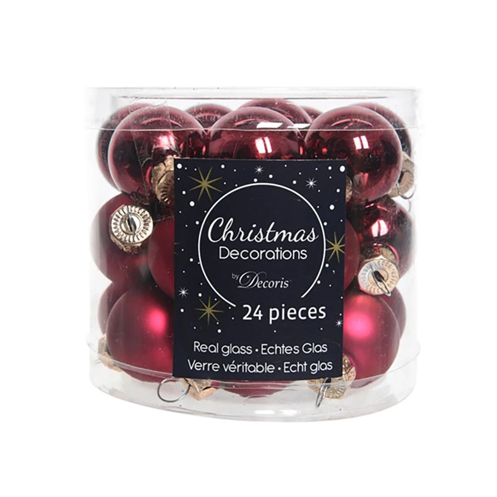 24 Palline Natalizie 25mm In Vetro Bordeaux 3 24 Palline Natalizie 25mm In Vetro Bordeaux