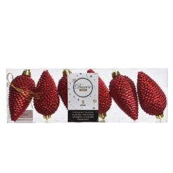 6 Addobbi Natalizi Pigne 80mm Infrangibili Rosse