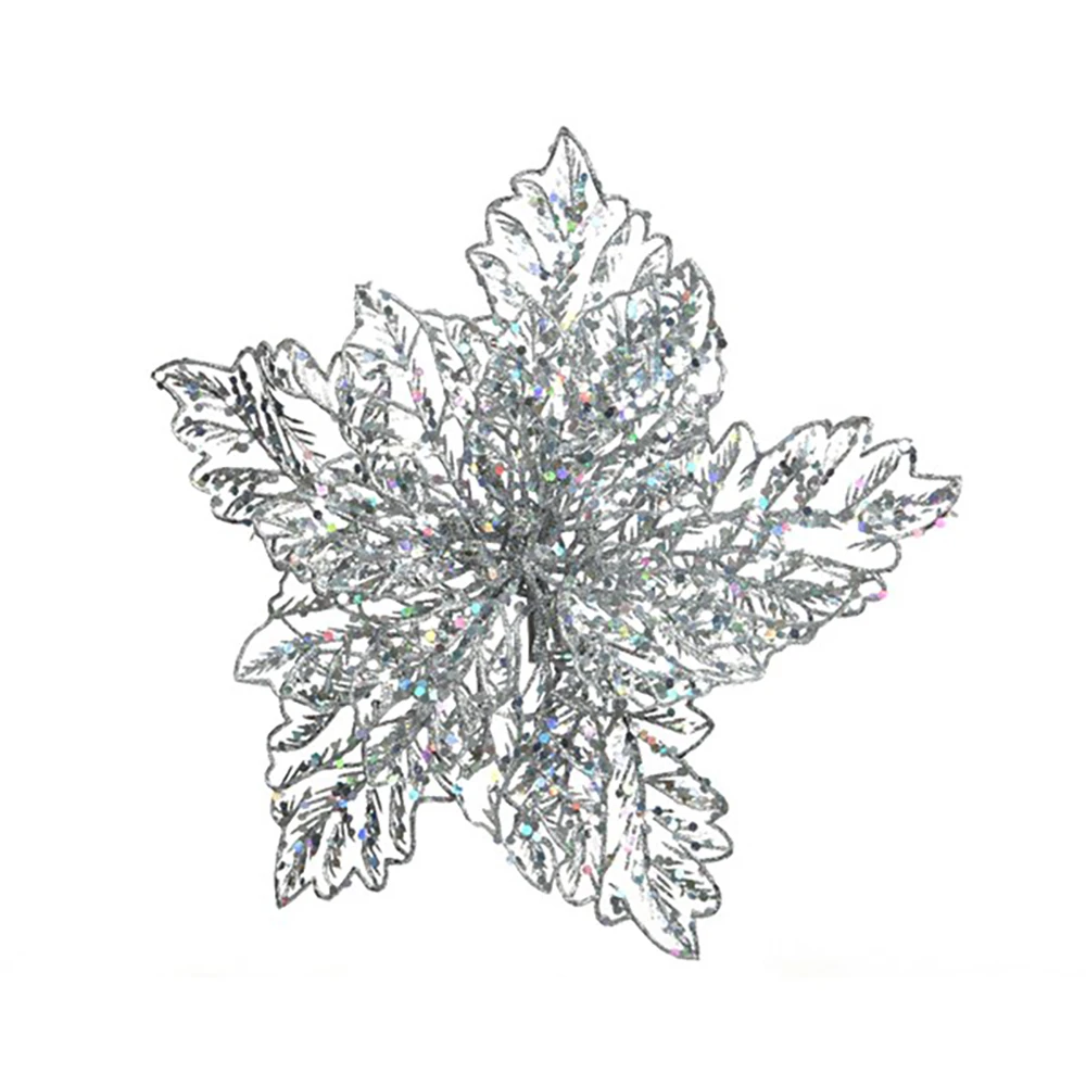 Addobbo Floreale Stella Di Natale 23,5cm Argento 3 Addobbo Floreale Stella Di Natale 23,5cm Argento