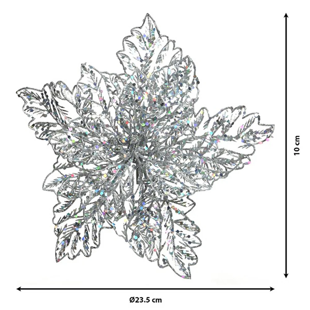 Addobbo Floreale Stella Di Natale 23,5cm Argento 4 Addobbo Floreale Stella Di Natale 23,5cm Argento - immagine 2