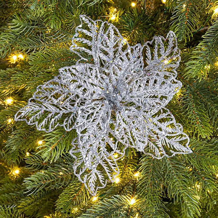 Addobbo Floreale Stella Di Natale 23,5cm Argento 5 Addobbo Floreale Stella Di Natale 23,5cm Argento - immagine 3