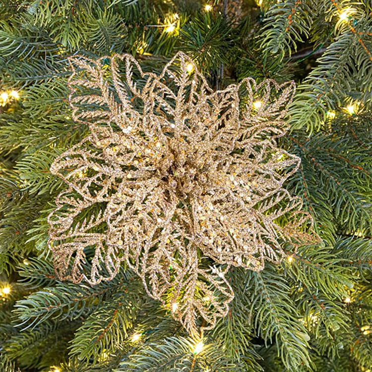 Addobbo Floreale Stella Di Natale 23,5cm Oro 5 Addobbo Floreale Stella Di Natale 23,5cm Oro - immagine 3