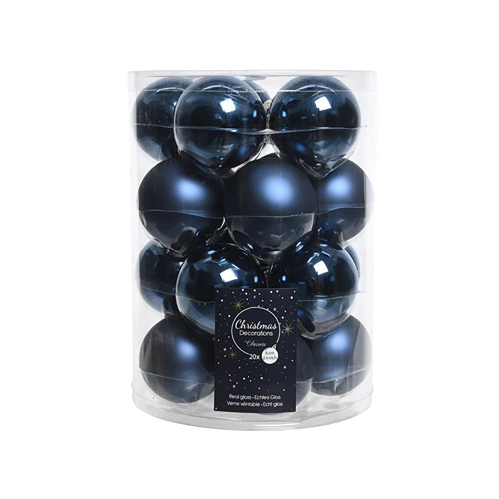 20 Palline Natalizie 60mm In Vetro Blu Notte 3 20 Palline Natalizie 60mm In Vetro Blu Notte