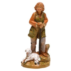 Pastore Con Pecora Seduta Per Presepe 9,5cm