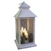 Lanterna Bianco Anticato Con 3 Candele LED E Decorazioni Natalizie A Batteria 33 Cm