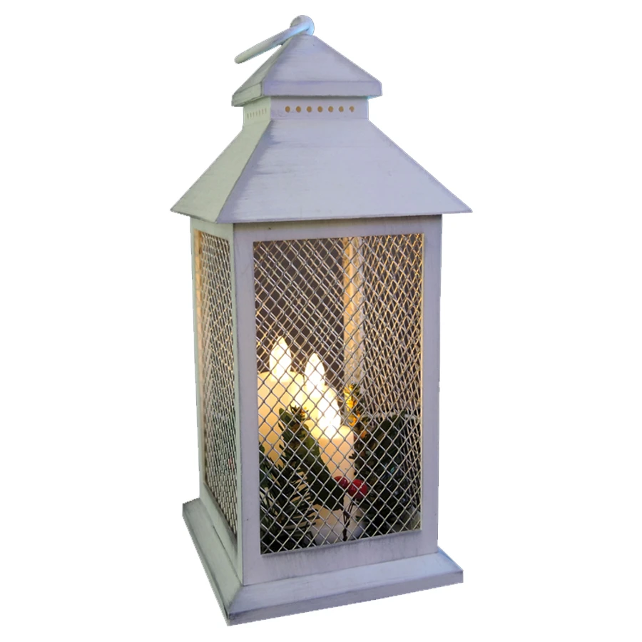 Lanterna Bianco Anticato Con 3 Candele LED E Decorazioni Natalizie A Batteria 33 Cm 3 Lanterna Bianco Anticato Con 3 Candele LED E Decorazioni Natalizie A Batteria 33 Cm