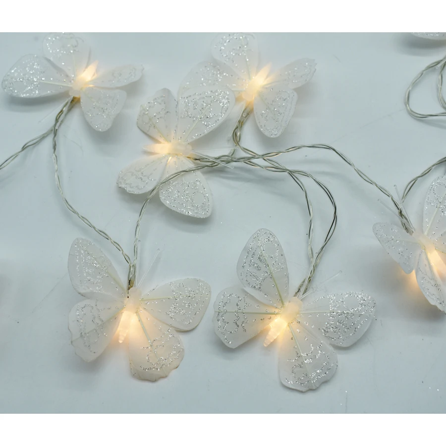 Catena Luminosa Con 10 Farfalle Bianche LED A Batteria 3 Catena Luminosa Con 10 Farfalle Bianche LED A Batteria