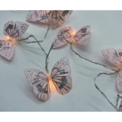 Catena Luminosa Con 10 Farfalle Rosa LED A Batteria