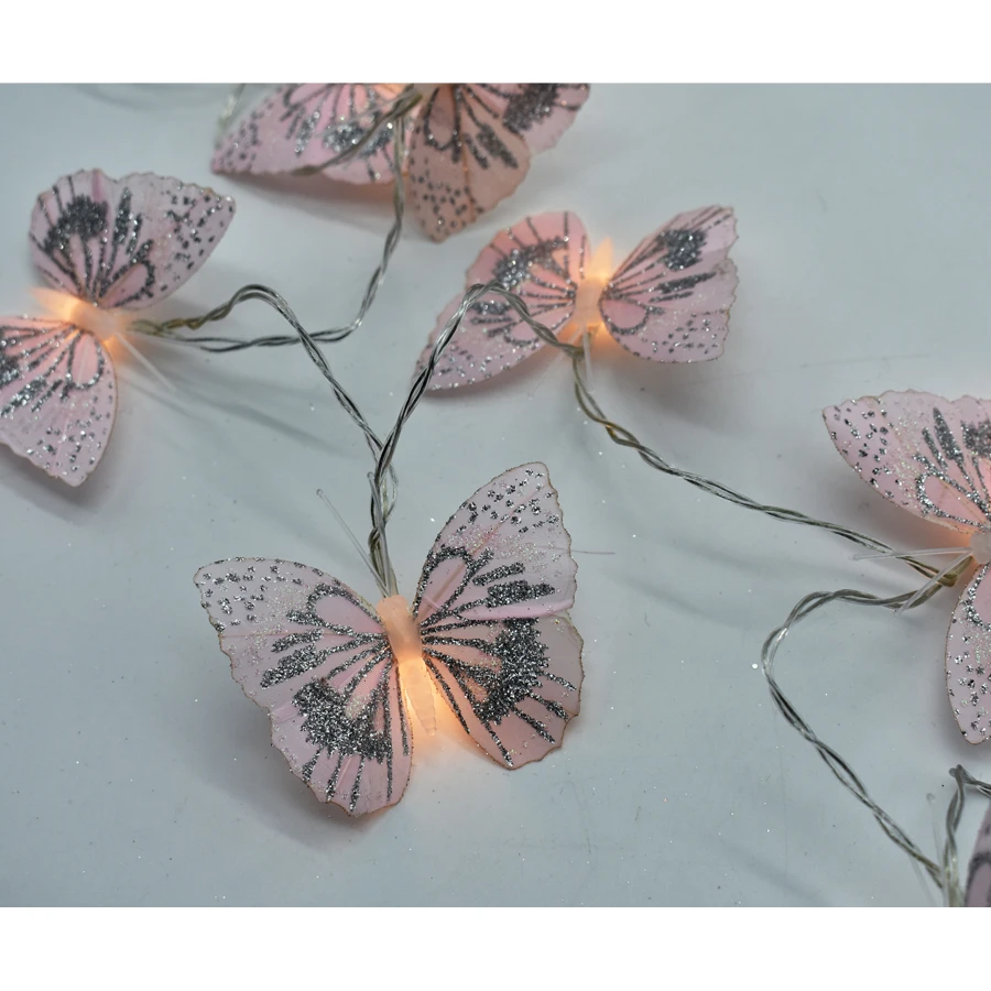 Catena Luminosa Con 10 Farfalle Rosa LED A Batteria 3 Catena Luminosa Con 10 Farfalle Rosa LED A Batteria