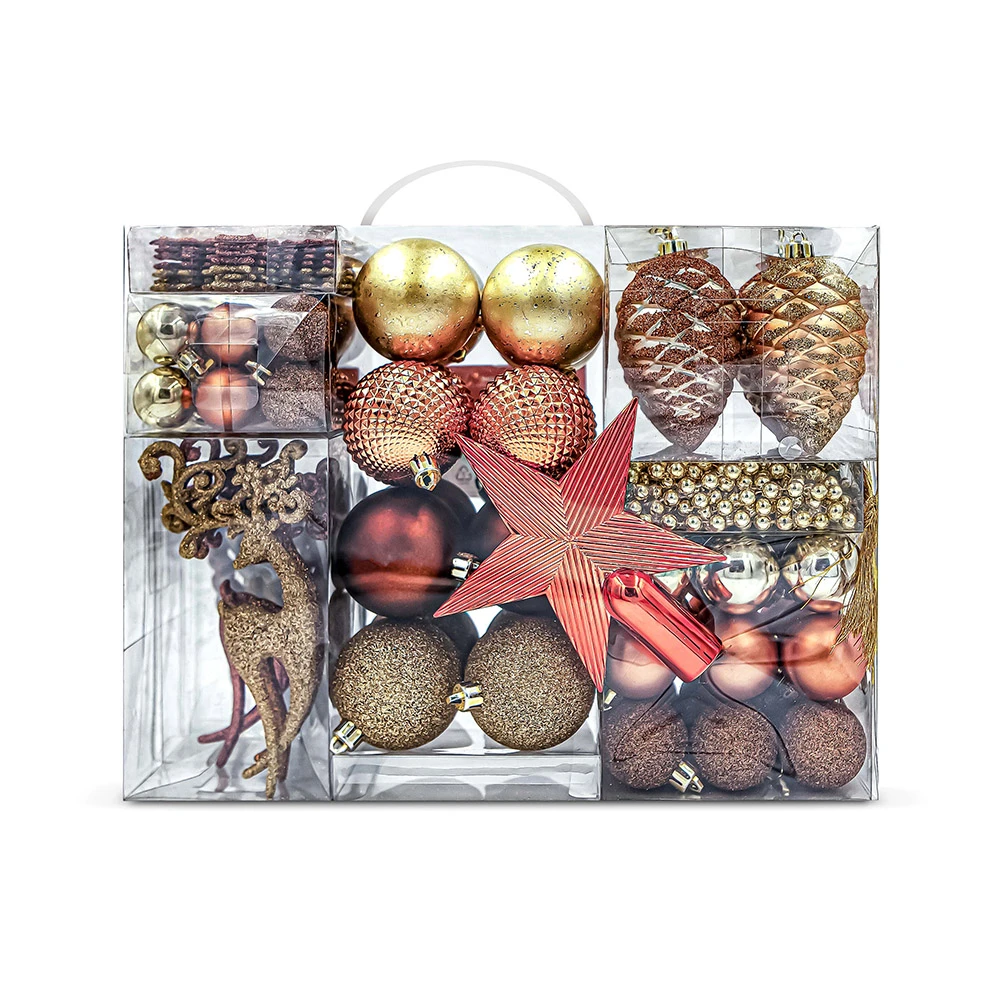 100 Addobbi Natalizi Assortiti Infrangibili Champagne, Rame E Oro 3 100 Addobbi Natalizi Assortiti Infrangibili Champagne, Rame E Oro