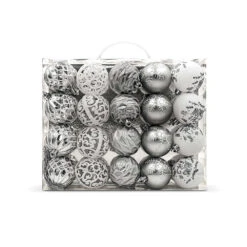 20 Palline Natalizie 60mm Infrangibili Bianche E Argento
