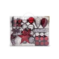 100 Addobbi Natalizi Assortiti Infrangibili Rossi, Bianchi E Argento