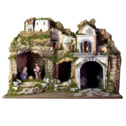 Capanna Presepe Con Luce E Natività 60x34x44 Cm