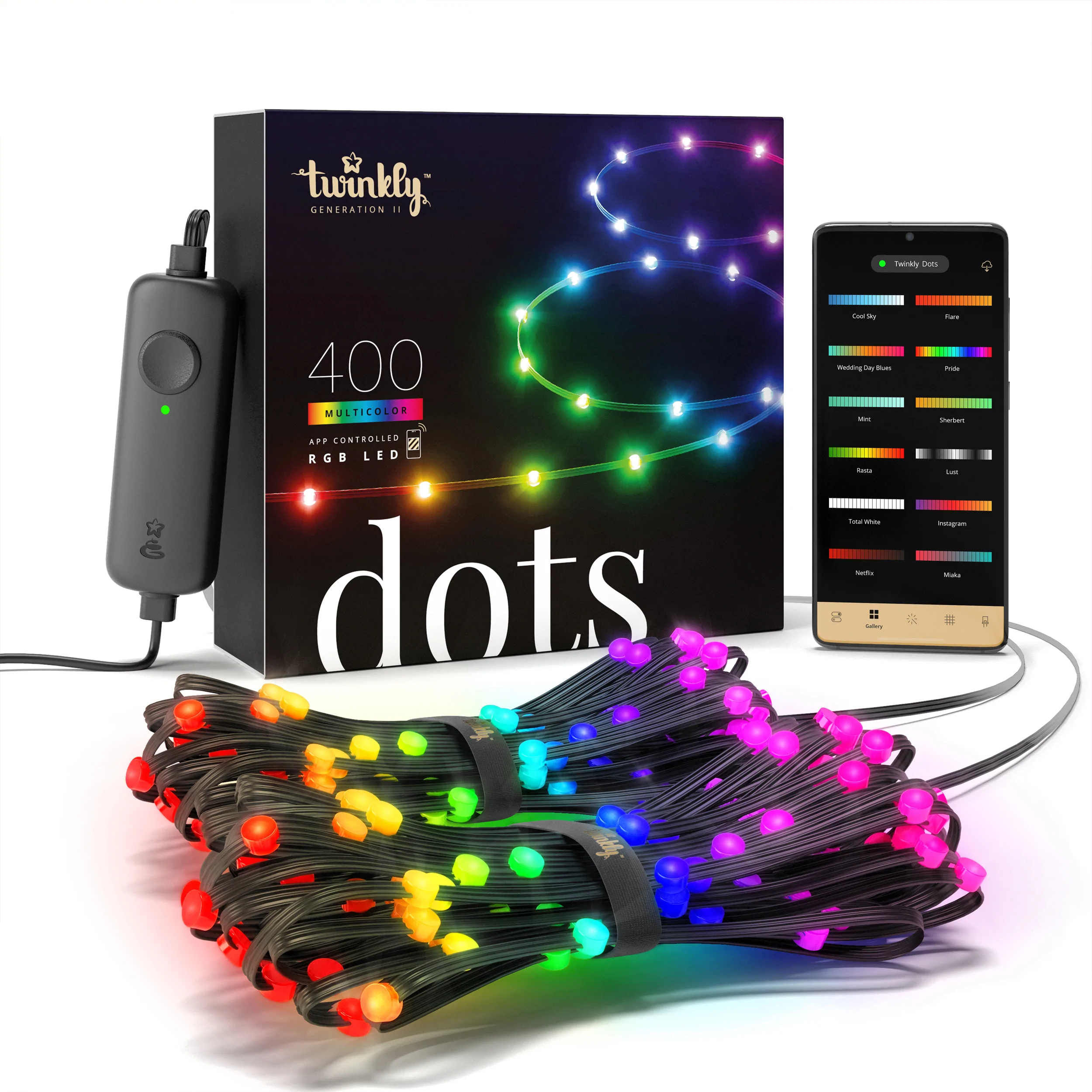 Twinkly 400 Dots Luci LED Multicolore Intelligenti 20 Metri - Cavo Nero 3 Twinkly 400 Dots Luci LED Multicolore Intelligenti 20 Metri - Cavo Nero