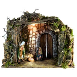 Rossi Rosa Capanna Presepe Con Luce E Natività 50x26x38 Cm