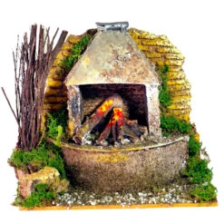 Forno Con Luce Effetto Fiamma Presepe 15x10x12 Cm