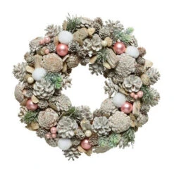 Corona Natalizia Con Decorazioni Rosa 34 Cm