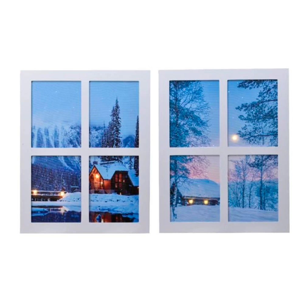 Quadro Natalizio Finestra Con Vista Su Paesaggio Innevato Con LED Bianco Caldo 3 Quadro Natalizio Finestra Con Vista Su Paesaggio Innevato Con LED Bianco Caldo