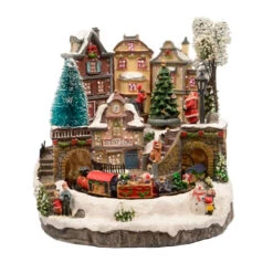 Villaggio Natalizio Stazione Con Treno Luci A LED Musica E Movimenti 26 Cm