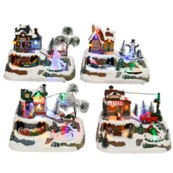 Villaggio Natalizio Trenino E Babbo Natale Con Luci A LED Suoni E Movimenti 23 Cm